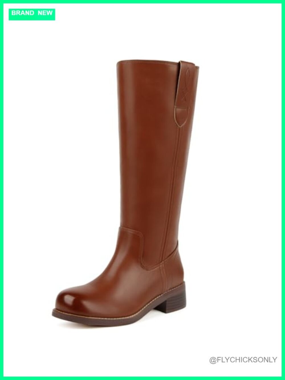 Knee High Boots Round Toe Low Heel Pull On Faux Leather Tall Boots